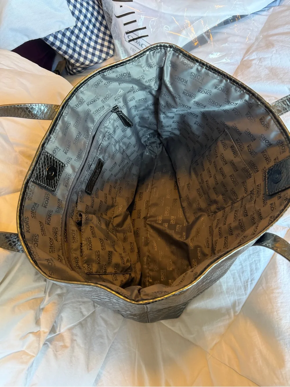 NWOT Michael Kors Metallic gray Snake-Embossed Tote
